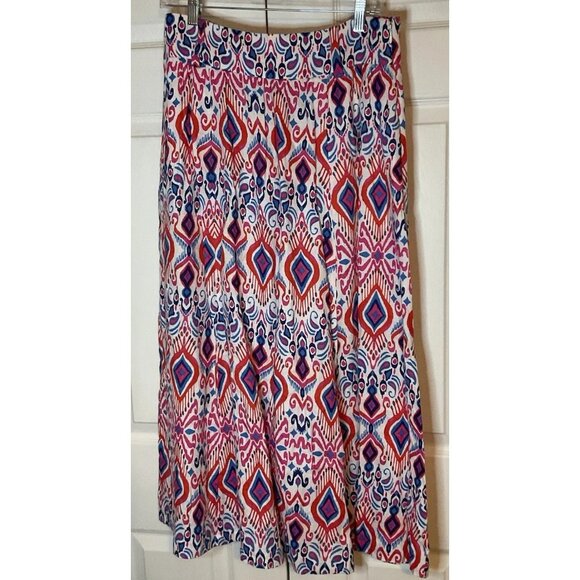 Boden Multicolor White Red Blue Linen Maxi Skirt Size 8 - Picture 1 of 4